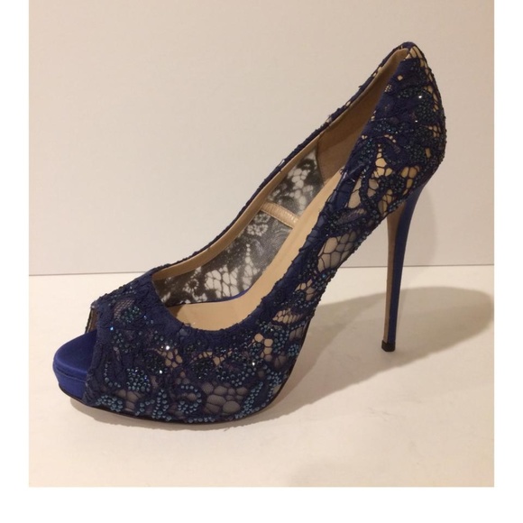Valentino Shoes - Valentino Crystal Embellished Lace Peep Toe Pump Size 41EU NEW